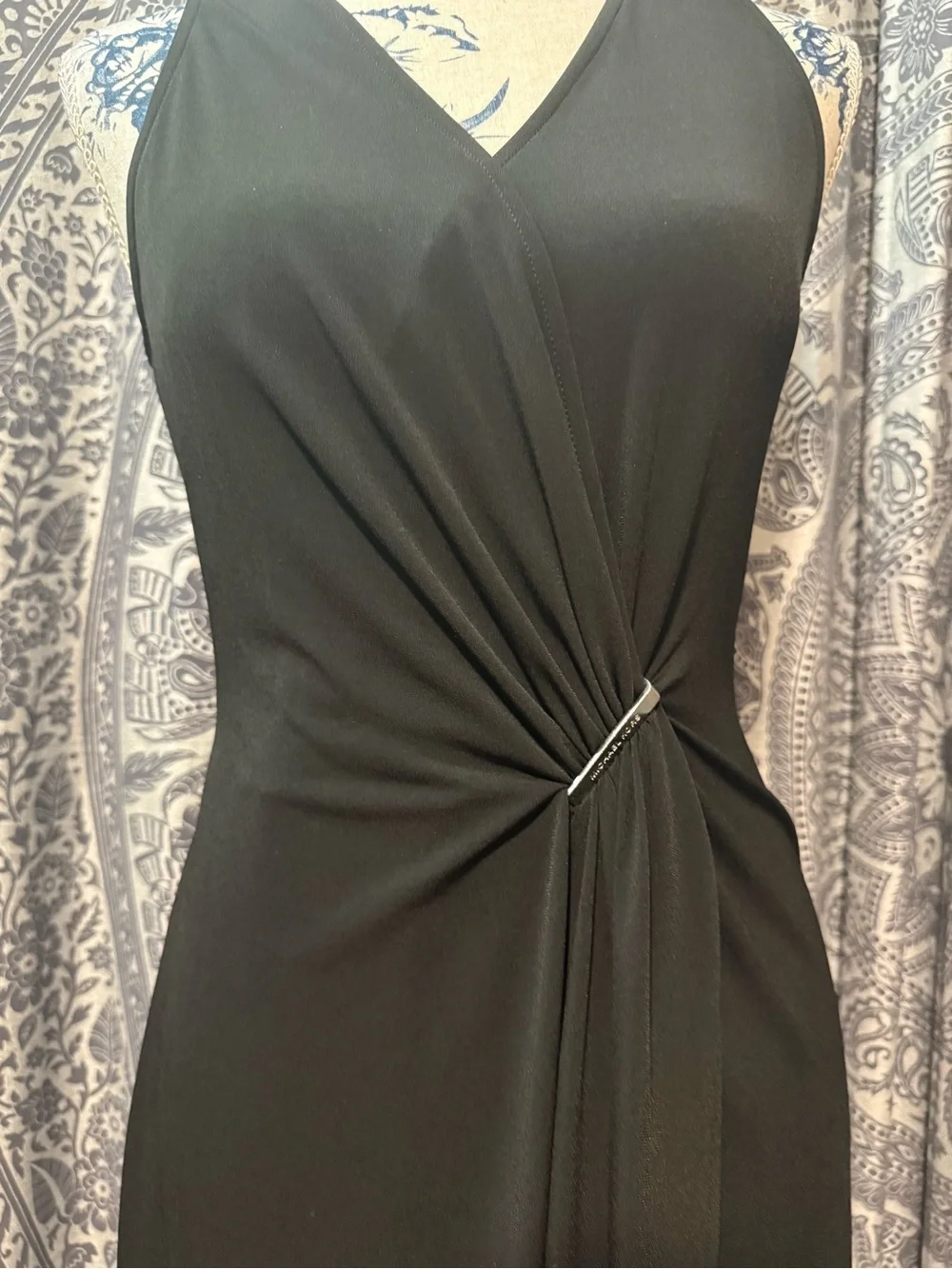 Michael Kors Black Twist-Front Midi Dress